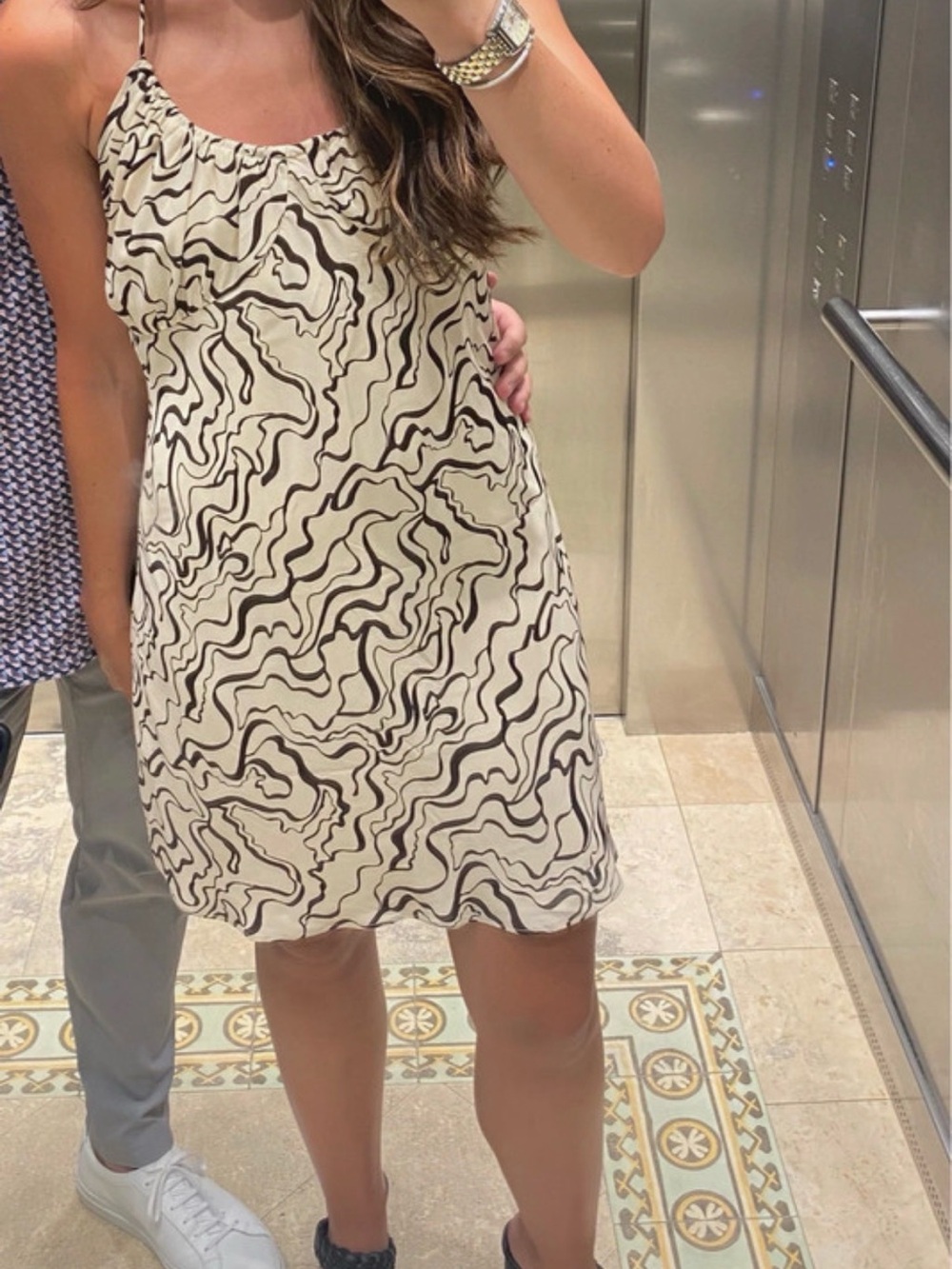 Abercrombie Halter Cream & Black Swirl Print Slip Dress